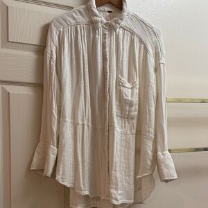 Free People Cream Button-Down Peasant Shirt